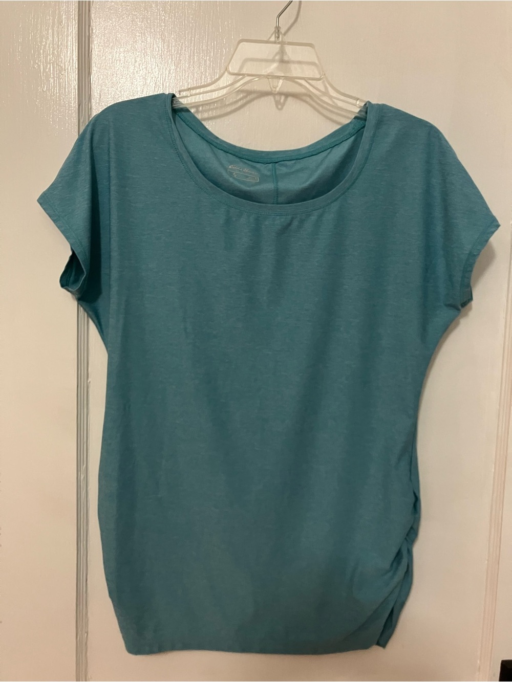 Eddie Bauer Ruched Side Scoop Neck Short Sleeve Shirt Women Teal Small